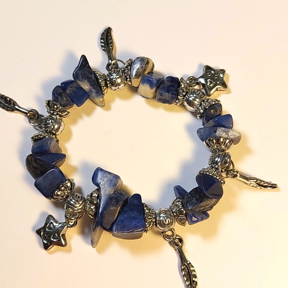 4 for $25- Boho Blue & White Natural Stone Bracelet, One size fits most